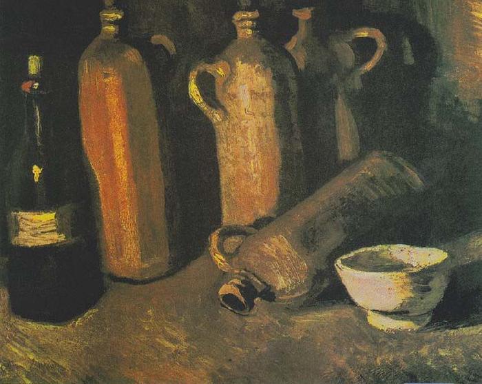 Vincent Van Gogh Still life with four jugs, bottles and white bowl Germany oil painting art
